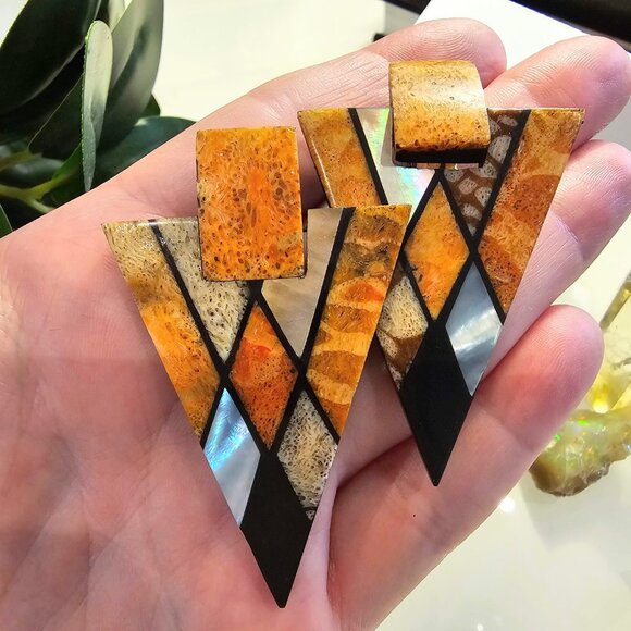 Vintage Lot of 80s/90s Geometric Clip-on Earrings - Picture 9 of 12